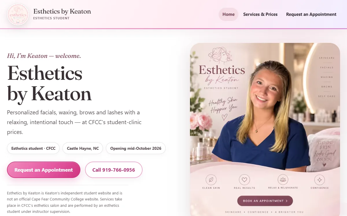 Esthetics by Keaton website preview