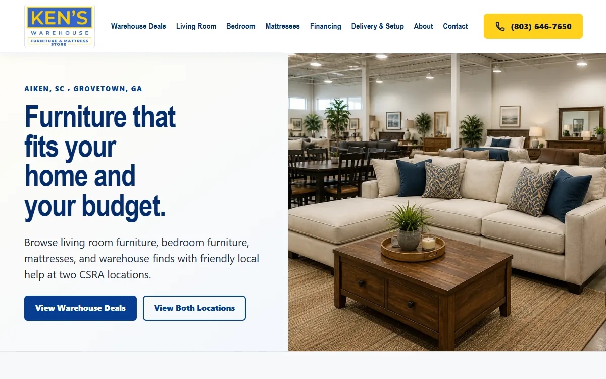 Ken's Warehouse website preview