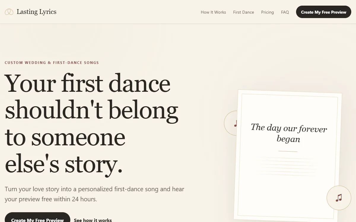 Lasting Lyrics website preview