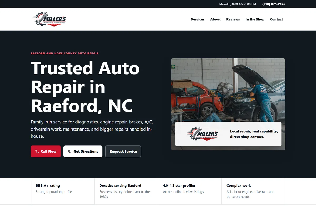 Miller's Auto Website preview